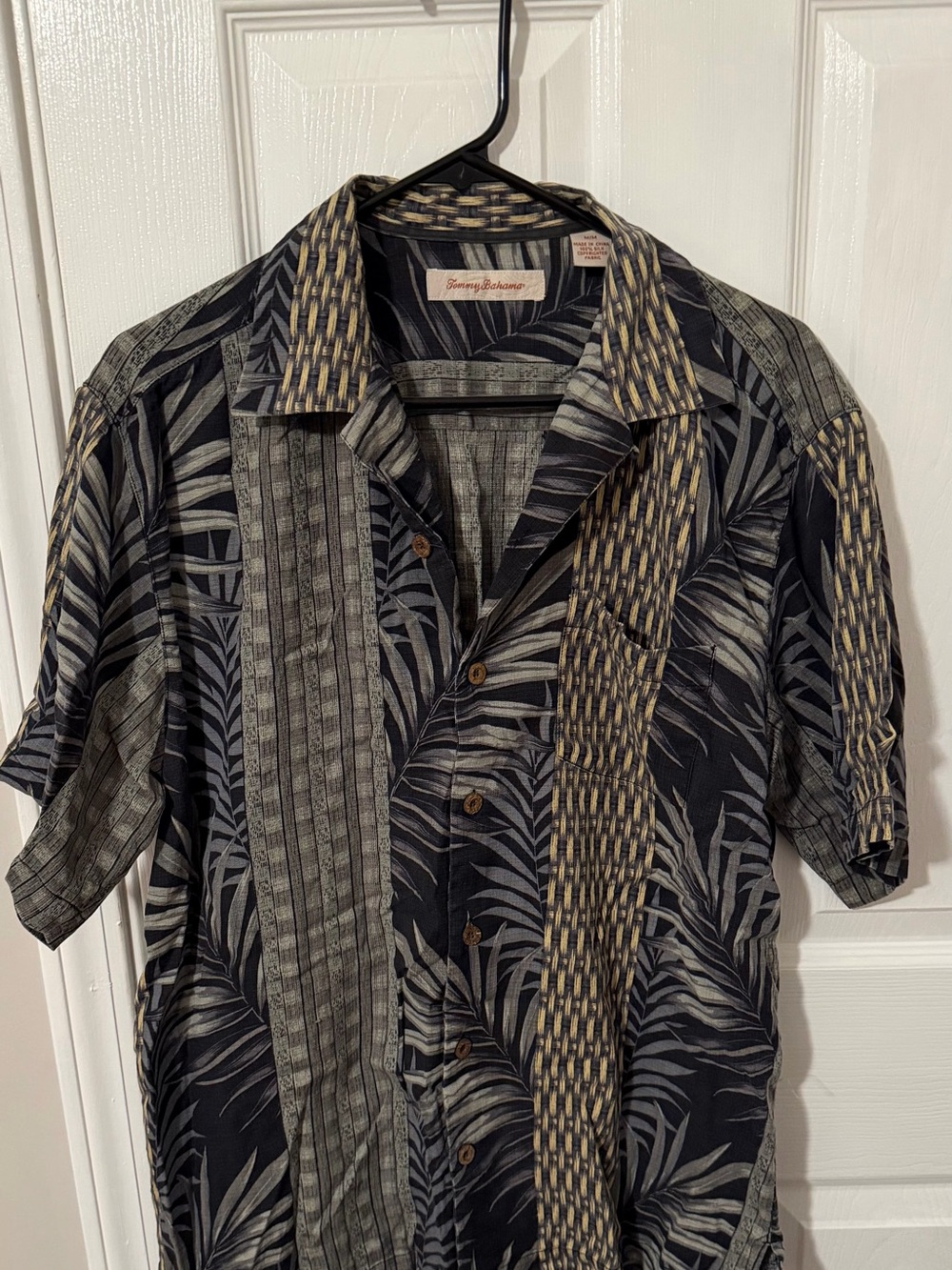 Tommy Bahama Black, Gray and Tan Patterned Short-Sleeve Button-Down